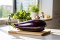 Fresh eggplant on a cutting board