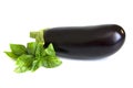 Fresh eggplant with green basil leaves isolated on white background Royalty Free Stock Photo