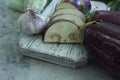 Fresh eggplant on old background season dinner organic