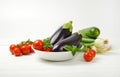 Fresh eggplants, tomatoes, zucchini and spring onion Royalty Free Stock Photo