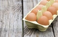 Fresh eggs in carton box Royalty Free Stock Photo