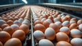 Fresh eggs at the factory transportation automatic production organic raw