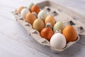 Fresh eggs from free range chickens on a small farm, beautiful colorful eggs from different breeds of chickens Royalty Free Stock Photo
