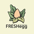 Fresh eggs logo. Emblem egg with leafs. Hand-Drawn Vector Illustration. Logo for eco products.