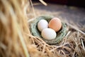 fresh eggs nestled in straw nest Royalty Free Stock Photo