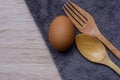 Fresh eggs on wooden and Microfiber Cloth background Royalty Free Stock Photo