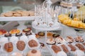 Fresh, exotic, organic fruits, light snacks in a plate on a buffet table. Assorted mini delicacies and snacks, restaurant food at Royalty Free Stock Photo