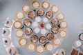 Fresh, exotic, organic fruits, light snacks in a plate on a buffet table. Assorted mini delicacies and snacks, restaurant food at Royalty Free Stock Photo