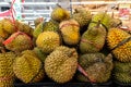 Fresh exotic tropical fruit durian on sale on a local market, Bali island. Royalty Free Stock Photo