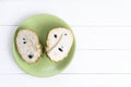 Fresh exotic tropical fruit. Two halfs of custard apple isolated on white background, annona cherimoya. Royalty Free Stock Photo