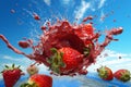 background blue strawberry fruit water freshness healthy fresh splash food red. Generative AI.