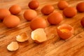 Fresh farm eggs on a wooden rustic background Royalty Free Stock Photo
