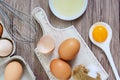 Fresh farm eggs on a wooden rustic background. Royalty Free Stock Photo