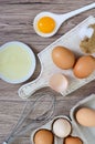 Fresh farm eggs on a wooden rustic background. Royalty Free Stock Photo