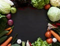 Fresh farmers market fruit and vegetable from above with copy space, healthy food concept Royalty Free Stock Photo