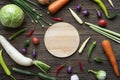 Fresh farmers market fruit and vegetable from above with copy space, healthy food concept Royalty Free Stock Photo