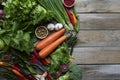 Fresh farmers market fruit and vegetable from above with copy space, healthy food concept Royalty Free Stock Photo