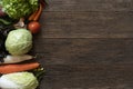 Fresh farmers market fruit and vegetable from above with copy space on the wooden table, healthy food concept Royalty Free Stock Photo