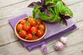 Fresh farmers tomatoes and basil Royalty Free Stock Photo