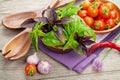 Fresh farmers tomatoes and basil Royalty Free Stock Photo