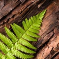 Fresh fern on bark background