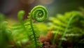 Fresh fern frond spirals in green growth, nature beauty foregrounded generated by AI Royalty Free Stock Photo