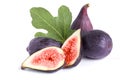 Fresh fig fruit and half with leaf isolated on white background Royalty Free Stock Photo