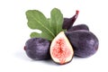 Fresh fig fruit and half with leaf isolated on white background Royalty Free Stock Photo