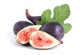 Fresh fig fruit and half with leaf isolated on white background Royalty Free Stock Photo