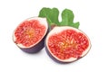 Fresh fig half fruit with leaf isolated on white background Royalty Free Stock Photo
