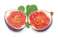 Fresh fig half fruit with leaf isolated on white background Royalty Free Stock Photo