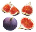 Fresh fig pieces set isolated on white background Royalty Free Stock Photo