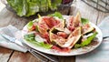 Fresh Fig salad on dark wooden background. Royalty Free Stock Photo