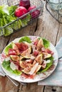 Fresh Fig salad on dark wooden background. Royalty Free Stock Photo