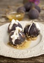 Fresh figs with cream, honey and walnuts Royalty Free Stock Photo