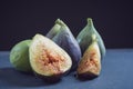 Fresh figs on a dark slate table with black background Royalty Free Stock Photo