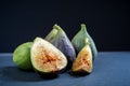 Fresh figs on a dark slate table with black background Royalty Free Stock Photo