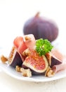 Fresh figs and ham Royalty Free Stock Photo
