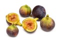 Fresh figs. Fruit with half and quarter isolated on white background. With clipping path. 3 Royalty Free Stock Photo