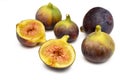 Fresh figs. Fruit with half and quarter isolated on white background. With clipping path. 4 Royalty Free Stock Photo