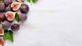 Scattered Figs On White Table With Green Leaves - Dark Purple And Red Style Royalty Free Stock Photo