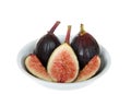 Fresh figs in a porcelain bowl isolated on white Royalty Free Stock Photo