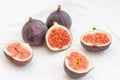 Fresh figs slices on a white rag Royalty Free Stock Photo