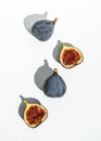 Fresh figs, top view on a white background. fig fruits, on a white background. View from above.