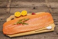 Fresh fillet of Norwegian salmon. Source of omega 3, balanced healthy eating concept