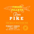 Fresh Fillets Premium Quality Label . Abstract Vector Fish Packaging Design Layout. Retro Typography with Borders and