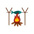 Fresh fish above fire icon Royalty Free Stock Photo