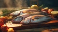 fresh fish bream on wooden background