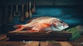 fresh fish bream on wooden background