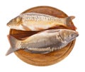 Fresh fish (carp) on wooden board Royalty Free Stock Photo